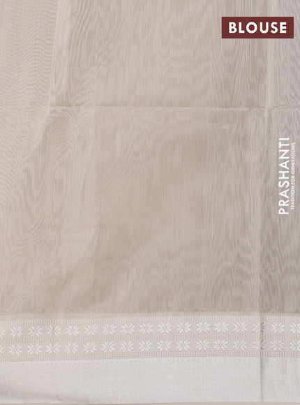 Maheswari silk cotton saree beige and cream with silver zari woven buttas and thread woven border