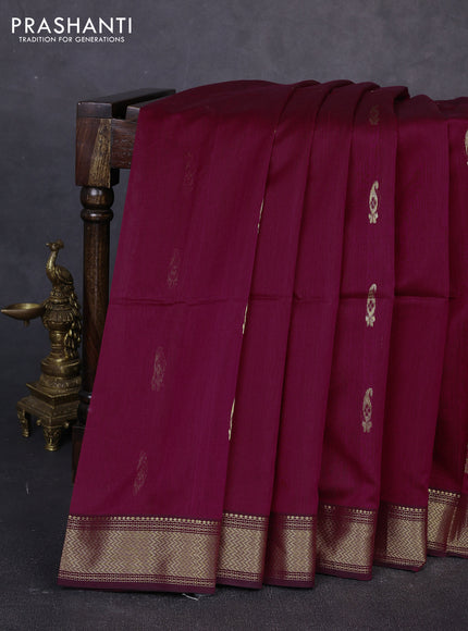 Maheswari silk cotton saree dark magenta pink and teal green with zari woven geometric buttas and zari woven border