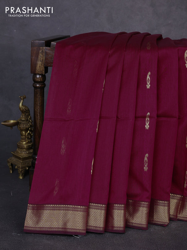 Maheswari silk cotton saree dark magenta pink and teal green with zari woven geometric buttas and zari woven border