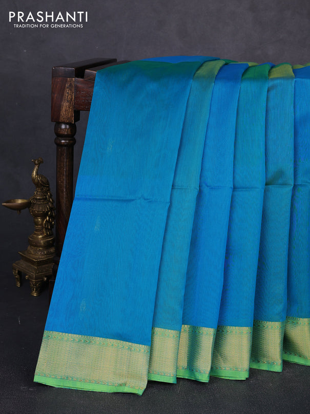 Maheswari silk cotton saree dual shade of teal blue and green with zari woven buttas and zari woven border
