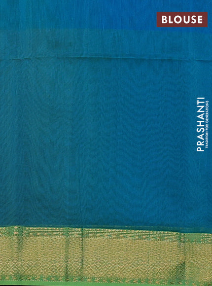 Maheswari silk cotton saree dual shade of teal blue and green with zari woven buttas and zari woven border