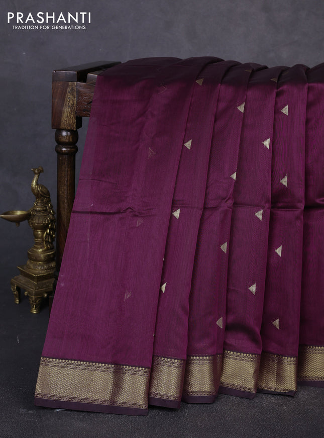 Maheswari silk cotton saree wine shade with zari woven geometric buttas and zari woven border