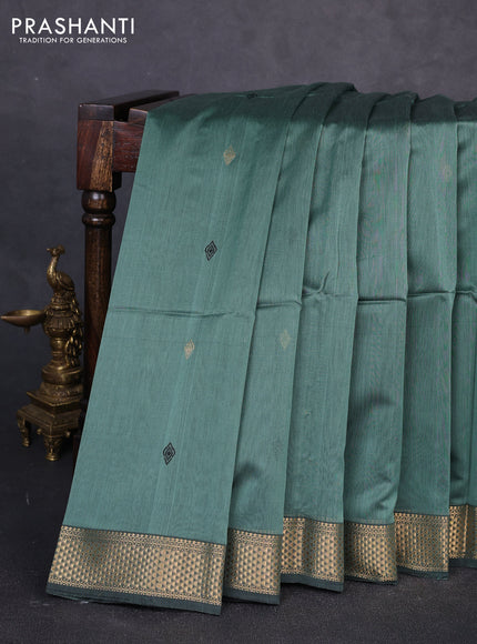 Maheswari silk cotton saree pastel green and black with thread & zari woven buttas and zari woven border