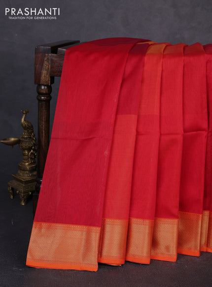 Maheswari silk cotton saree red and orange with allover zari weaves and zari woven border