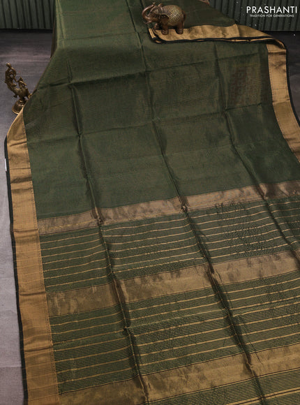 Maheswari silk cotton saree bottle green and black with allover small zari checked pattern and zari woven border