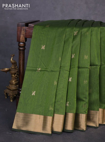 Maheswari silk cotton saree mehendi green with zari woven buttas and zari woven border