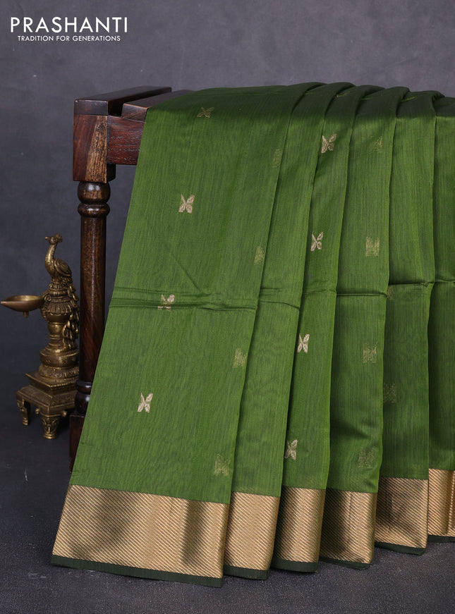 Maheswari silk cotton saree mehendi green with zari woven buttas and zari woven border