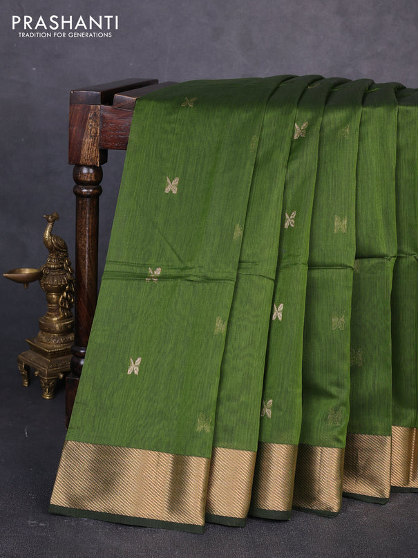 Maheswari silk cotton saree mehendi green with zari woven buttas and zari woven border