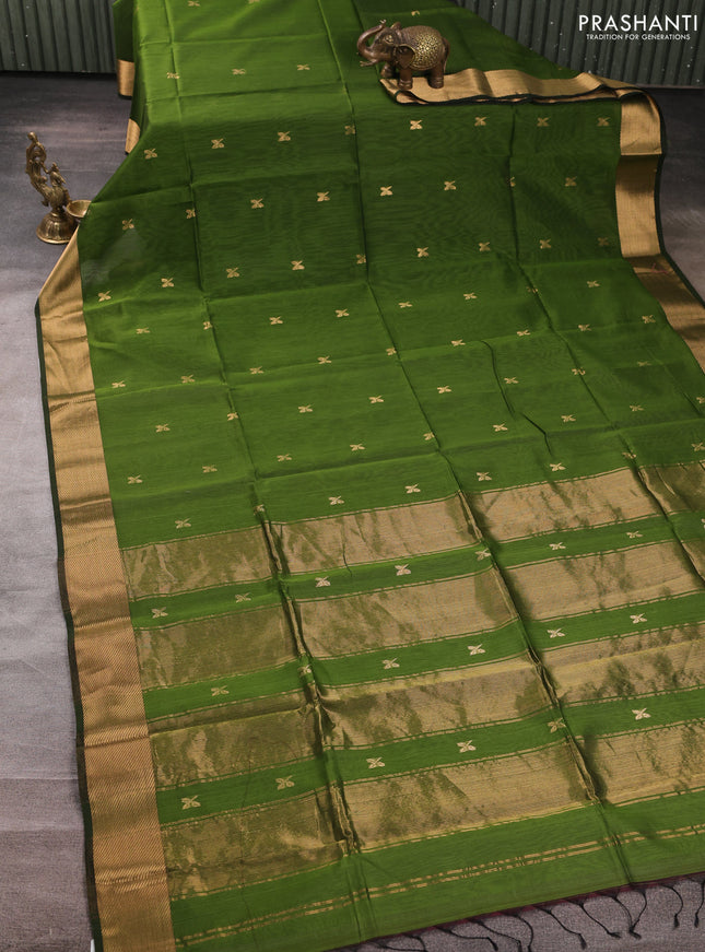 Maheswari silk cotton saree mehendi green with zari woven buttas and zari woven border