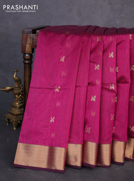 Maheswari silk cotton saree magenta pink with zari woven buttas and zari woven border