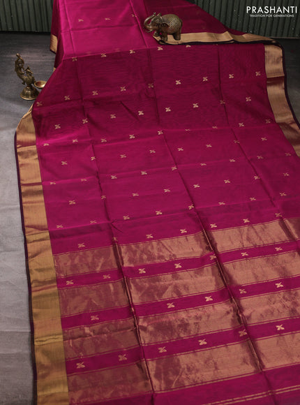 Maheswari silk cotton saree magenta pink with zari woven buttas and zari woven border