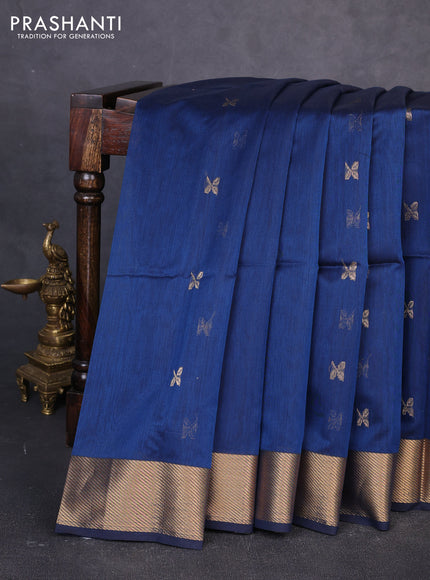 Maheswari silk cotton saree peacock blue with zari woven buttas and zari woven border