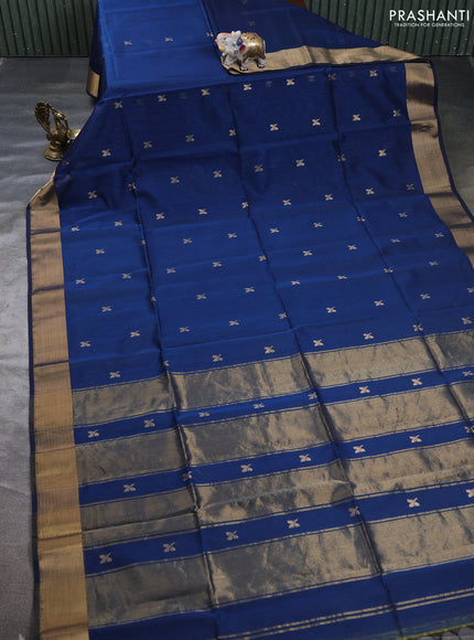 Maheswari silk cotton saree peacock blue with zari woven buttas and zari woven border