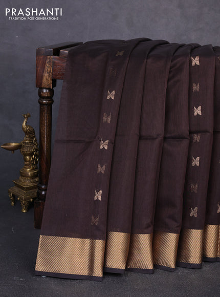 Maheswari silk cotton saree coffee brown with zari woven buttas and zari woven border