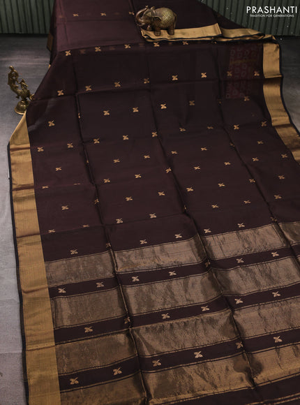 Maheswari silk cotton saree coffee brown with zari woven buttas and zari woven border