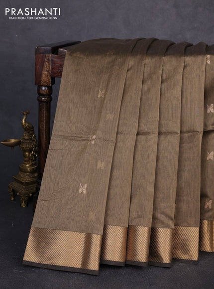 Maheswari silk cotton saree dark sandal with zari woven buttas and zari woven border