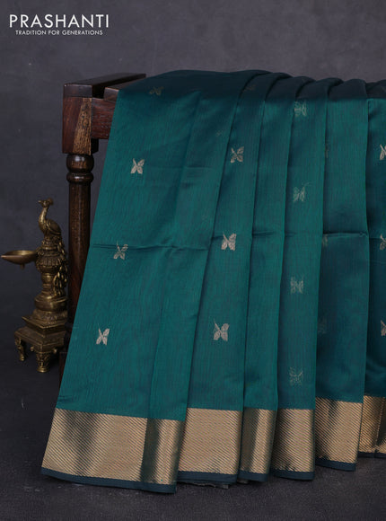 Maheswari silk cotton saree peacock green with zari woven buttas and zari woven border