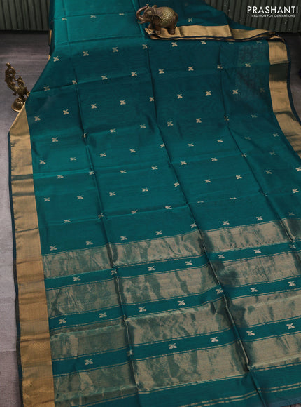 Maheswari silk cotton saree peacock green with zari woven buttas and zari woven border