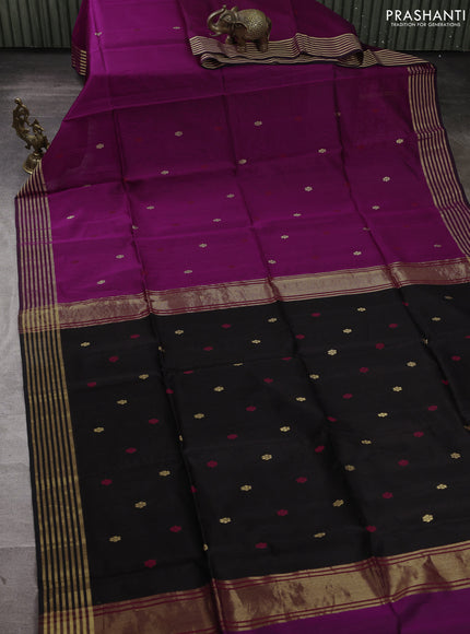 Maheswari silk cotton saree purple and black with thread & zari woven buttas and zari woven border