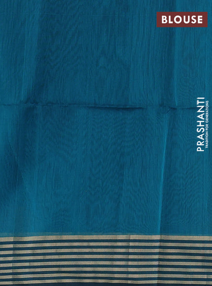 Maheswari silk cotton saree cs blue and maroon with thread & zari woven buttas and zari woven border