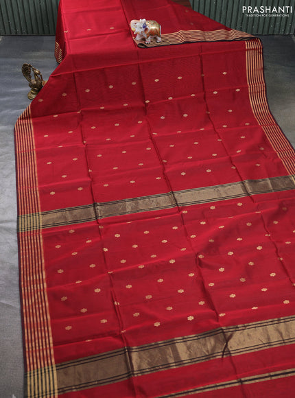 Maheswari silk cotton saree maroon and black with zari woven buttas and zari woven border