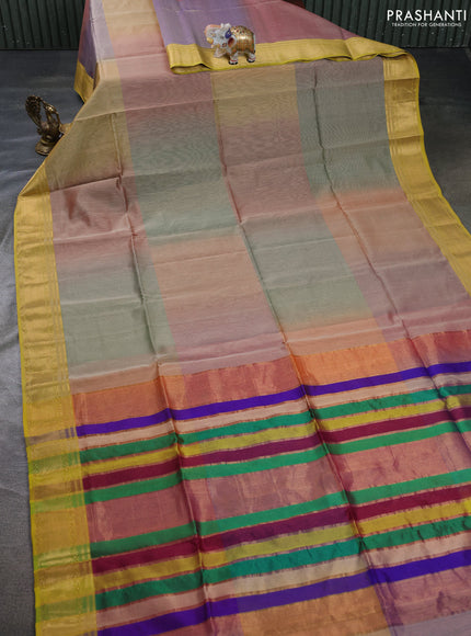 Maheswari silk cotton saree multi colour and lime yellow with plain body and zari woven border