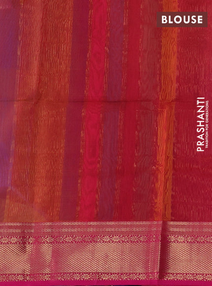 Maheswari silk cotton saree blue and pink with plain body and zari woven border