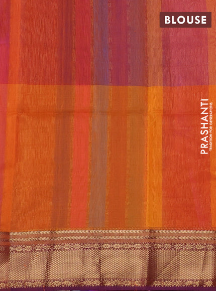 Maheswari silk cotton saree magenta pink and purple with plain body and zari woven border