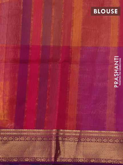Maheswari silk cotton saree mustard yellow and purple with plain body and zari woven border