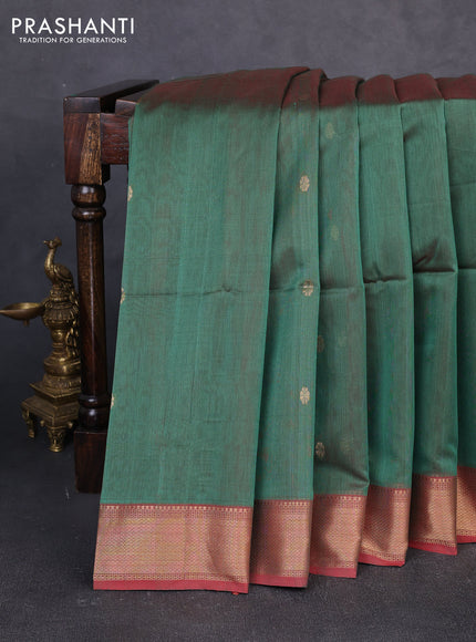Maheswari silk cotton saree green and red with zari woven buttas and zari woven border