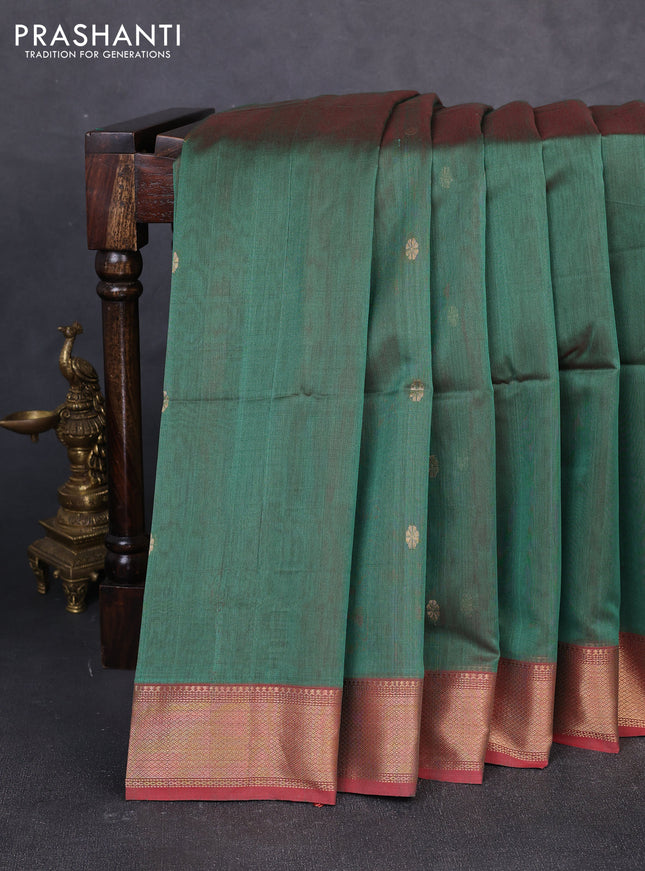 Maheswari silk cotton saree green and red with zari woven buttas and zari woven border