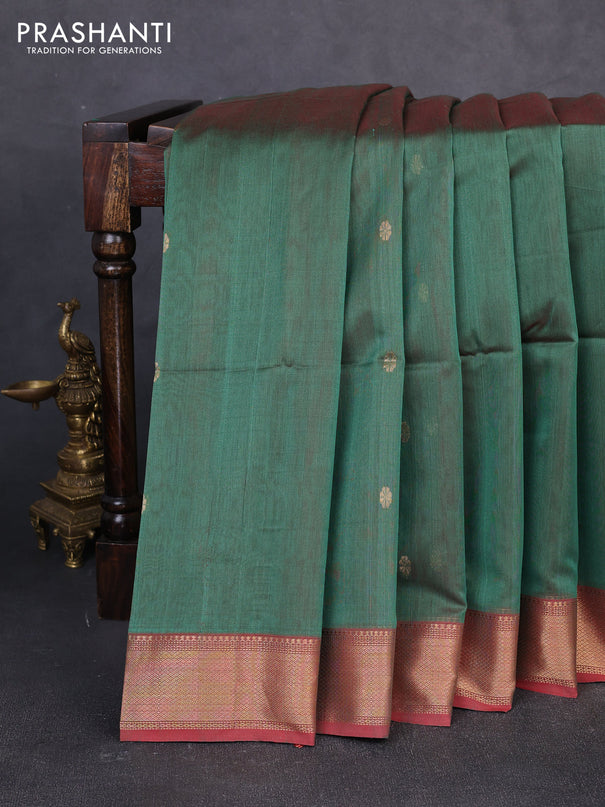 Maheswari silk cotton saree green and red with zari woven buttas and zari woven border