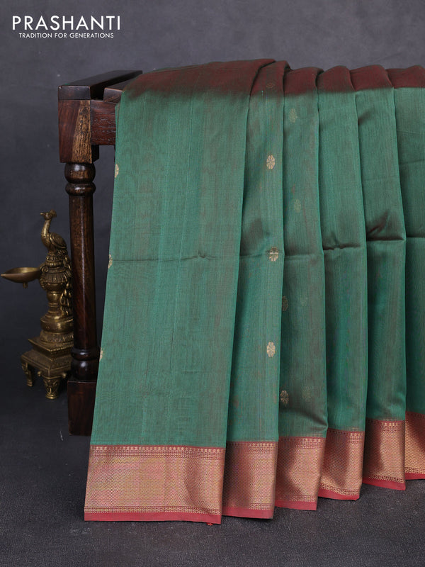 Maheswari silk cotton saree green and red with zari woven buttas and zari woven border