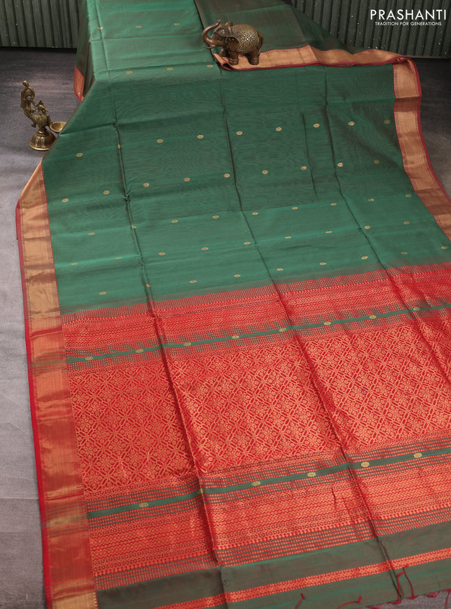 Maheswari silk cotton saree green and red with zari woven buttas and zari woven border