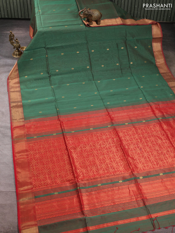Maheswari silk cotton saree green and red with zari woven buttas and zari woven border