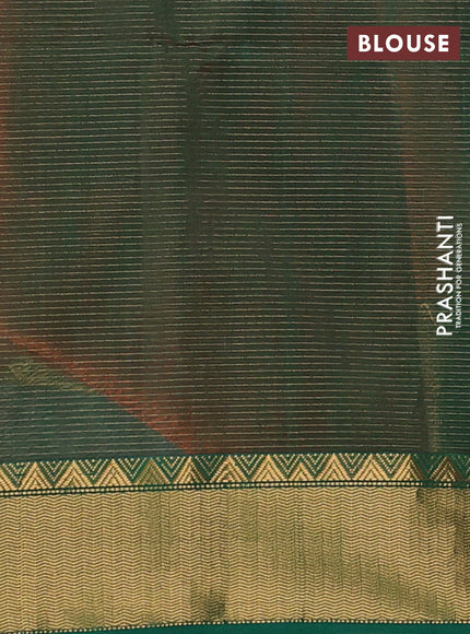Maheswari silk cotton saree orange and green with allover small zari woven checked pattern and zari woven border