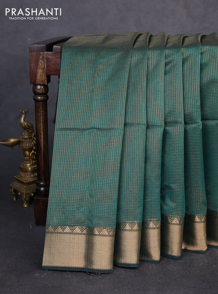 Maheswari silk cotton saree green with allover small zari woven checked pattern and zari woven border