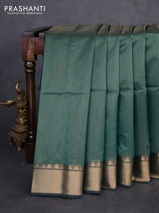 Maheswari silk cotton saree green with allover small zari woven checked pattern and zari woven border