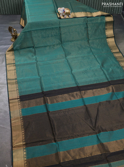 Maheswari silk cotton saree green with allover small zari woven checked pattern and zari woven border