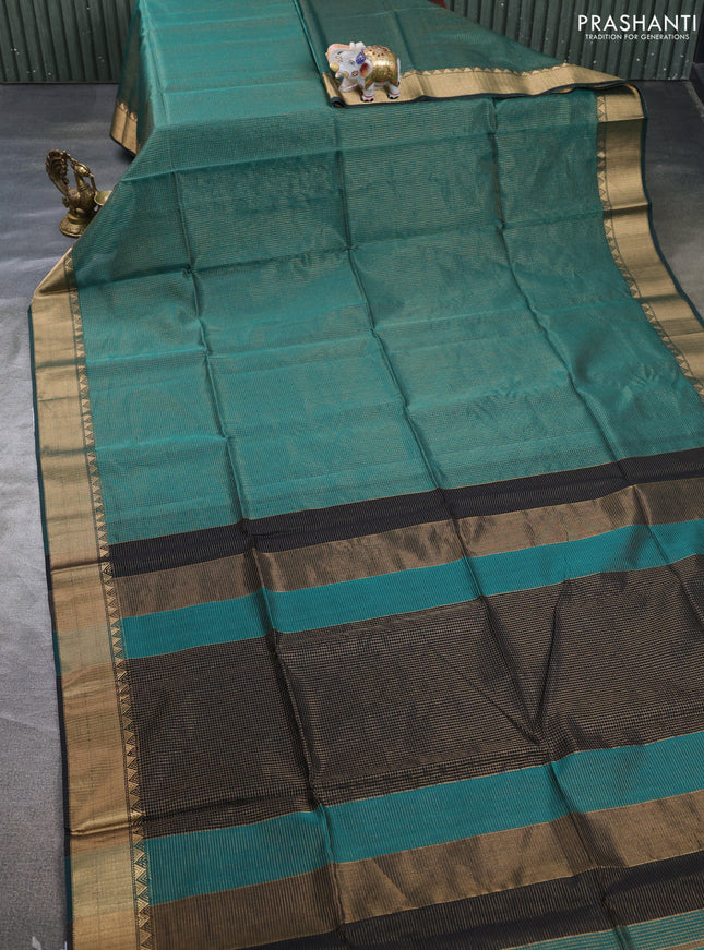Maheswari silk cotton saree green with allover small zari woven checked pattern and zari woven border
