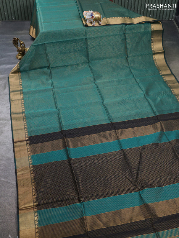 Maheswari silk cotton saree green with allover small zari woven checked pattern and zari woven border