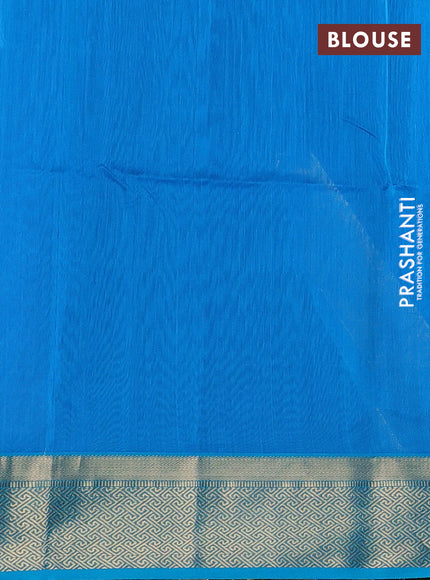 Maheswari silk cotton saree blue and teal blue with allover zari weaves and zari woven border