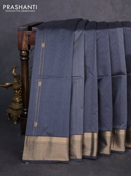 Maheswari silk cotton saree grey with allover zari weaves and zari woven border