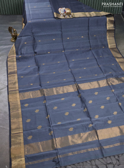 Maheswari silk cotton saree grey with allover zari weaves and zari woven border