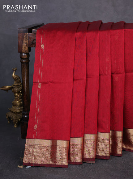Maheswari silk cotton saree maroon with allover zari weaves and zari woven border