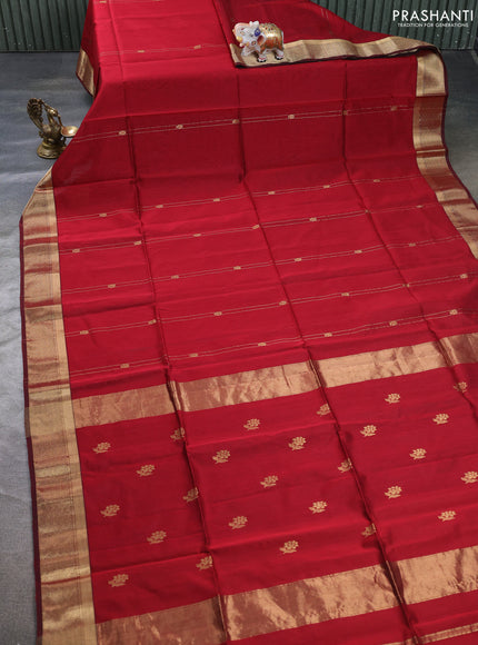 Maheswari silk cotton saree maroon with allover zari weaves and zari woven border