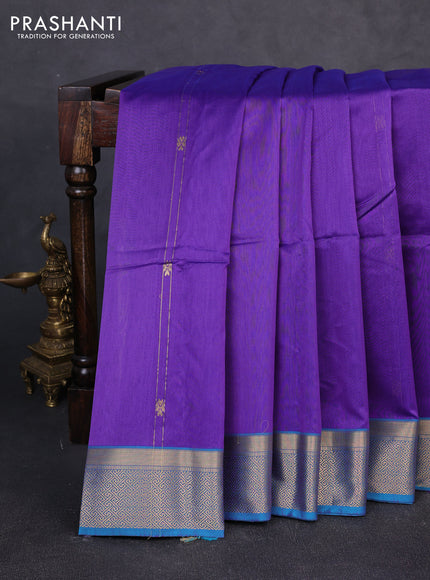 Maheswari silk cotton saree violet and teal blue with allover zari weaves and zari woven border
