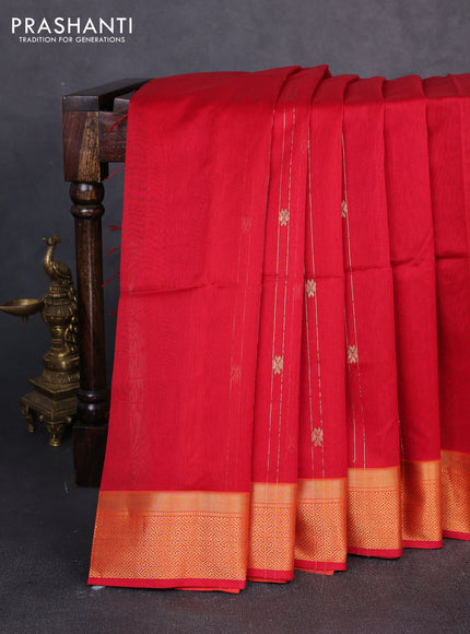 Maheswari silk cotton saree red and orange with allover zari weaves and zari woven border