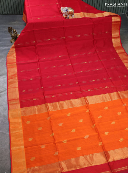 Maheswari silk cotton saree red and orange with allover zari weaves and zari woven border