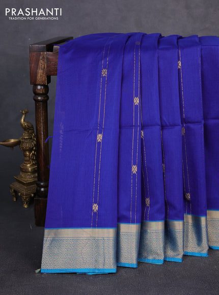 Maheswari silk cotton saree blue and teal blue with allover zari weaves and zari woven border